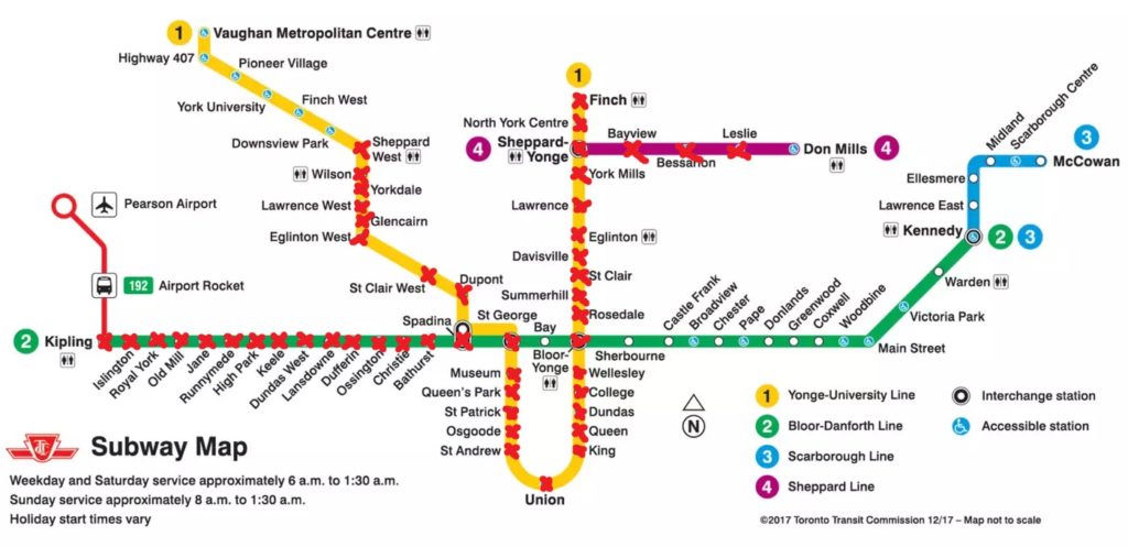 TTC Map Showing the Stops I've Run as Part of the TTC Challenge