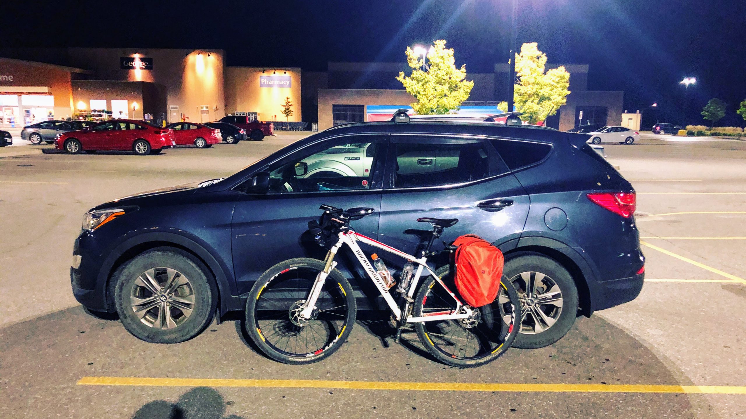 Back at Walmart with my bike resting against the car, finished the 2021 Durham Destroyer.