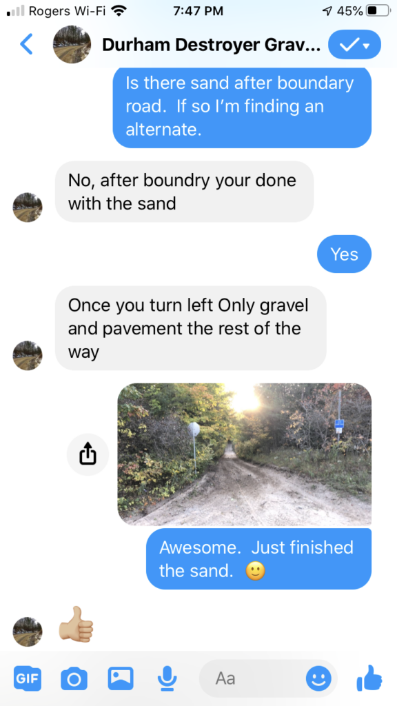 iPhone exchanage with the route creator after I finished Boundary Rd.  Thankfully the sand was done.