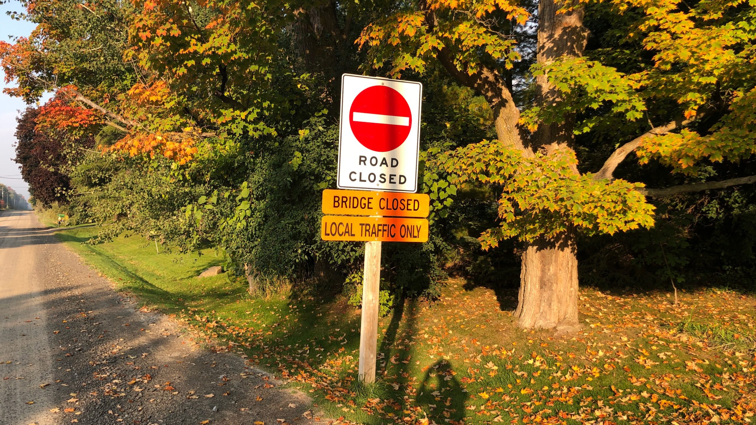 A road closed sign on Scugog Line 8, the road up to the official start of the Durham Destroyer.