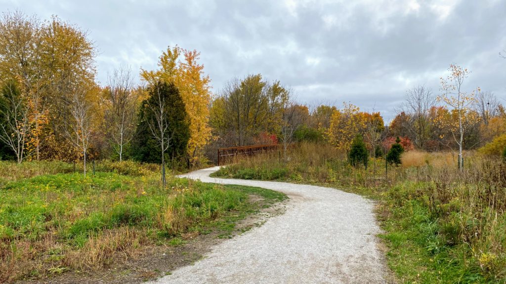 A picture bridges of the Bartley Smith Greenway Trail approaching the Keffer Marsh