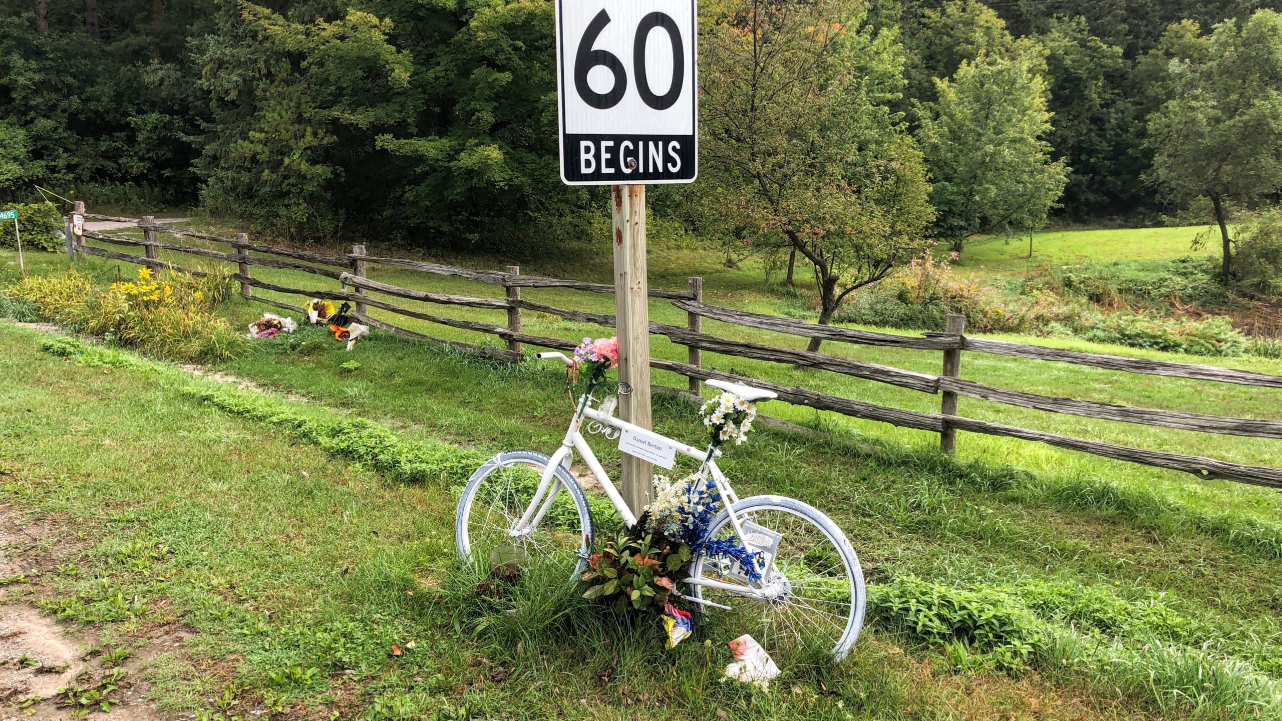 Ghost Bike for Daniel Bertini located on Keele Street a little north of King St. in King City