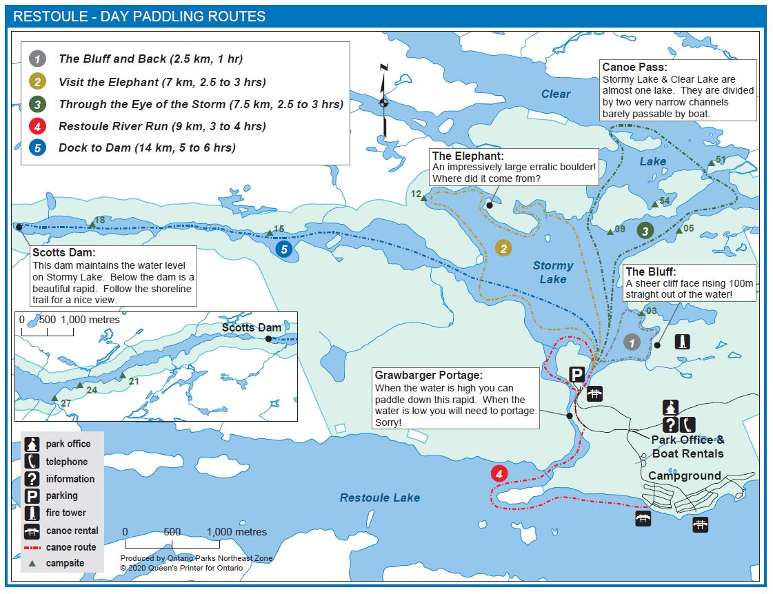 Day Paddling Route Map for Restoule Provincial Park