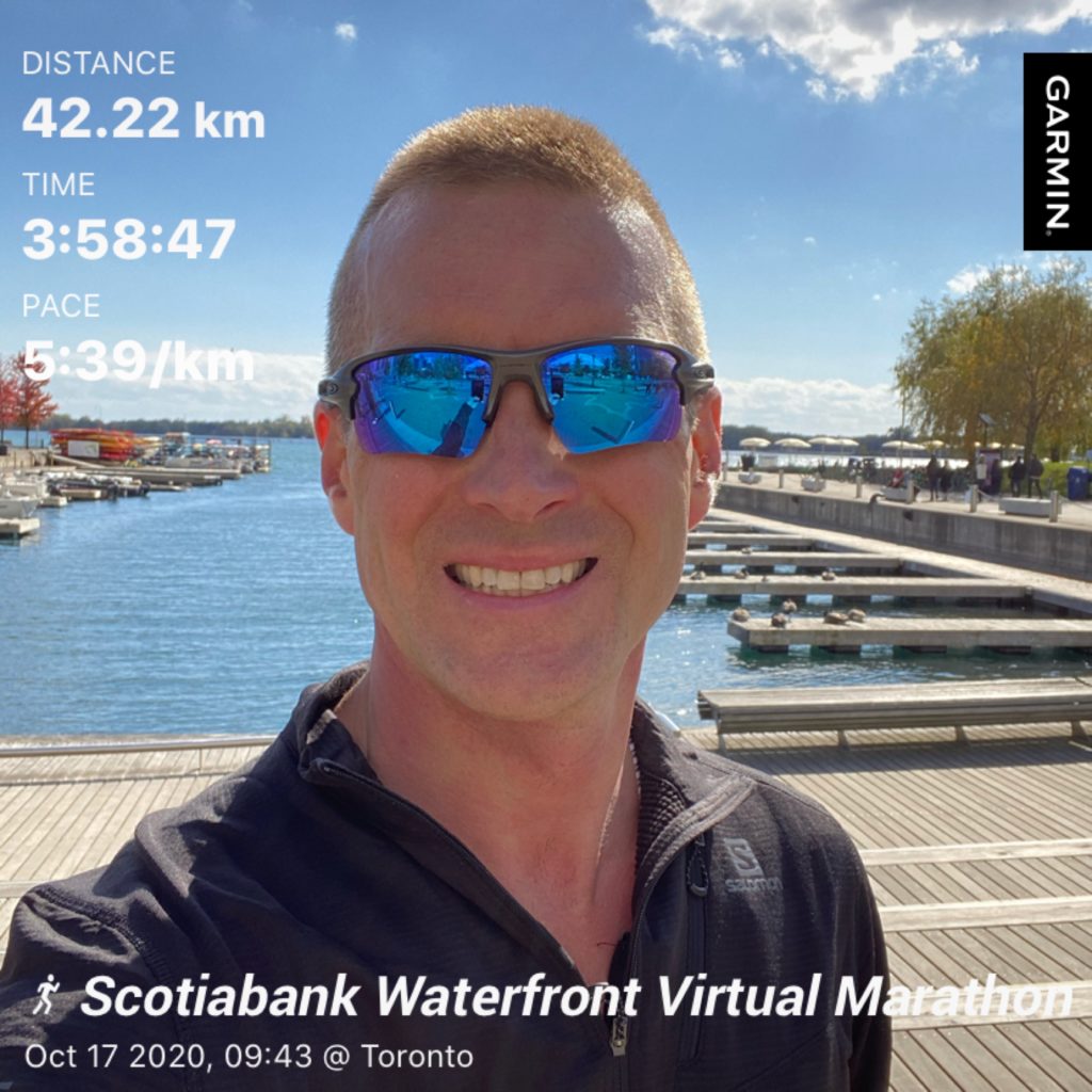 Selfie after finishing the 2020 Scotiabank Toronto Waterfront Marathon