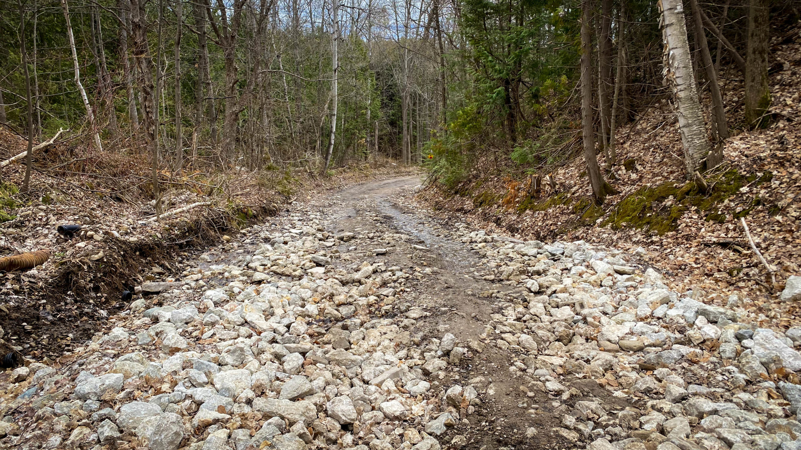 A Photo of Some Wet Slippery Rock Along 15 Side Road.