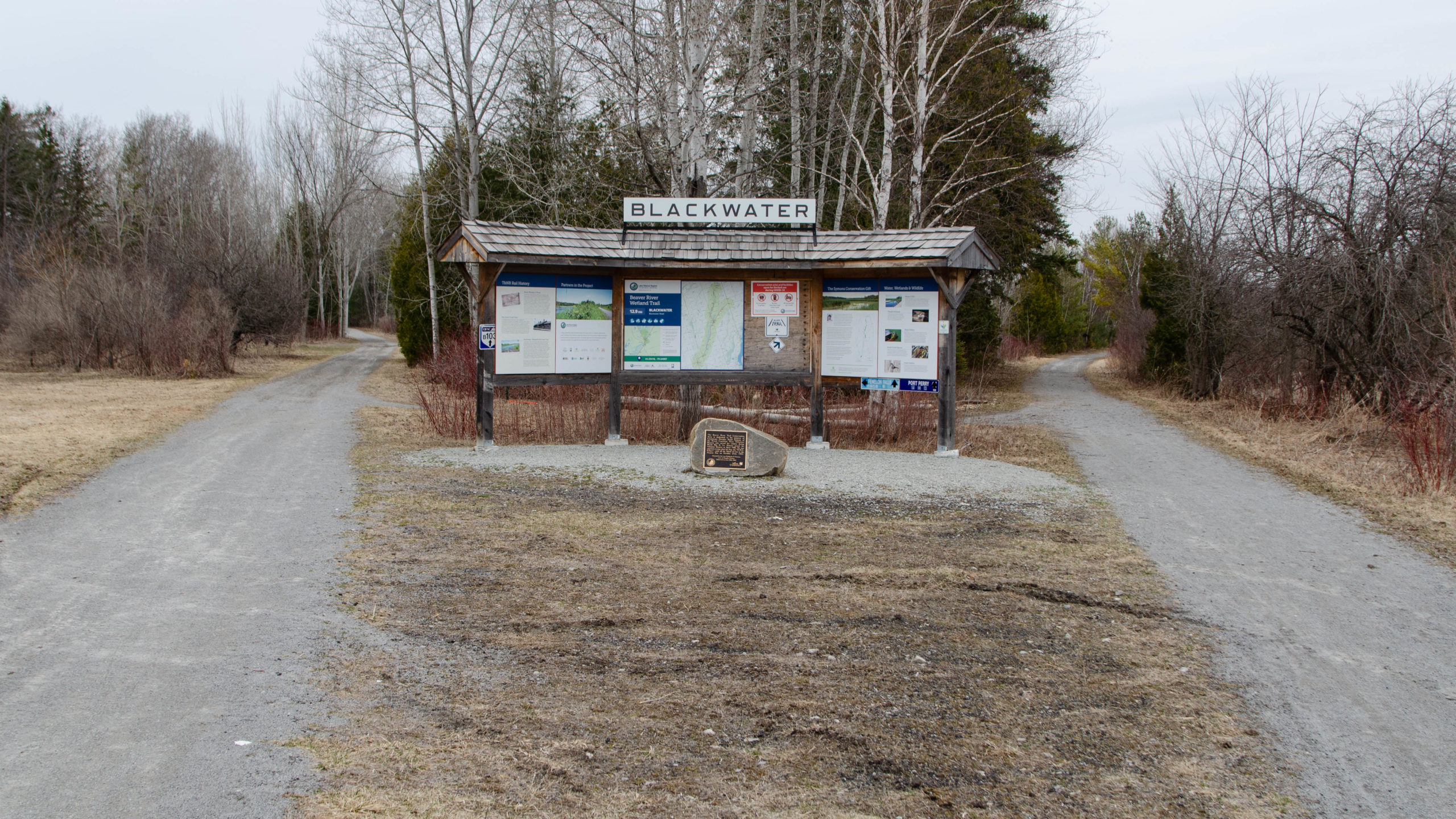 A picture of the map sign where the Trans Canada Trail splits in Blackwater.  