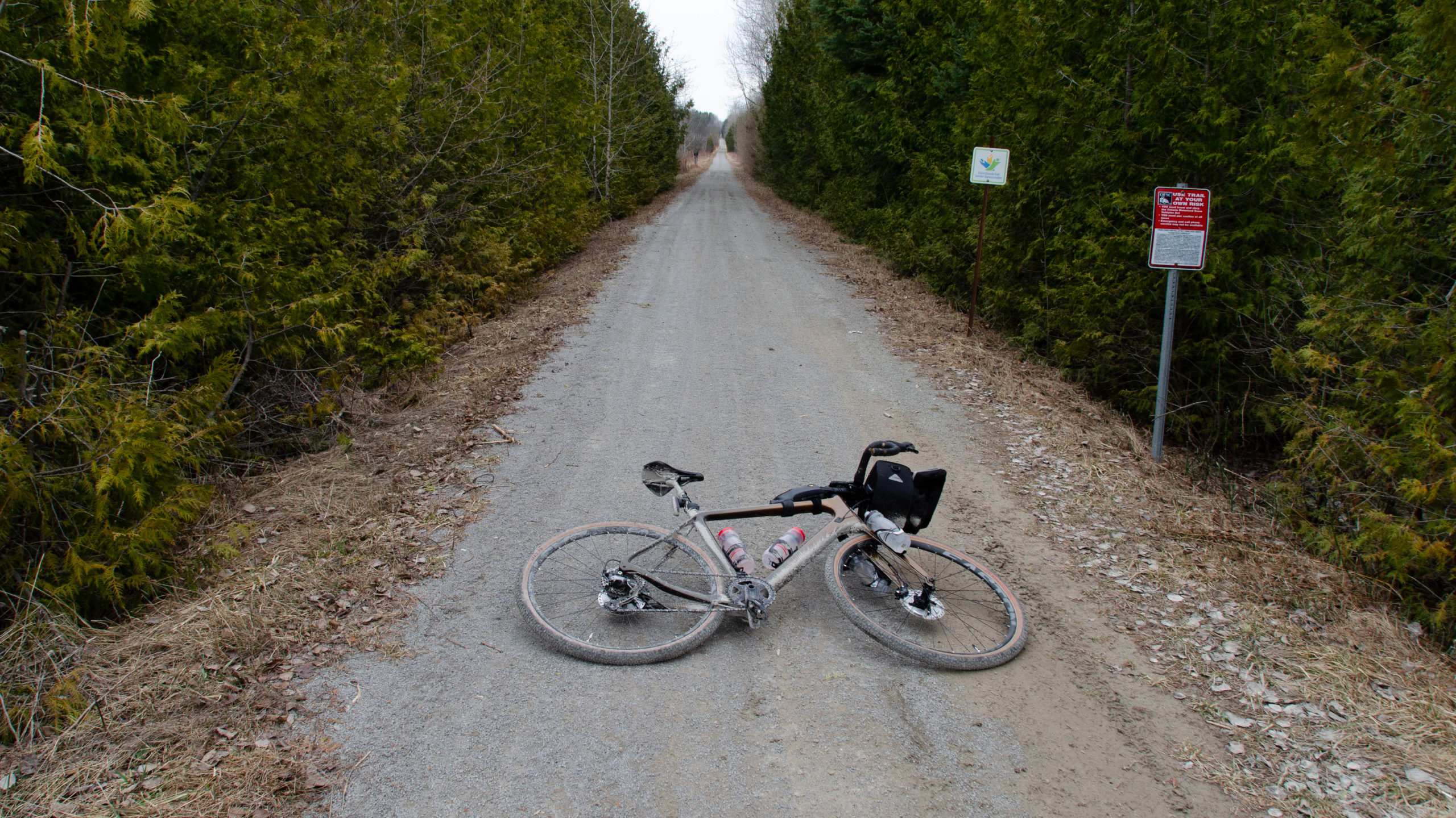 A picture of rejoining the Trans Canada trail, heading east to Uxbridge, on the Durham Destroyer gravel grinder.