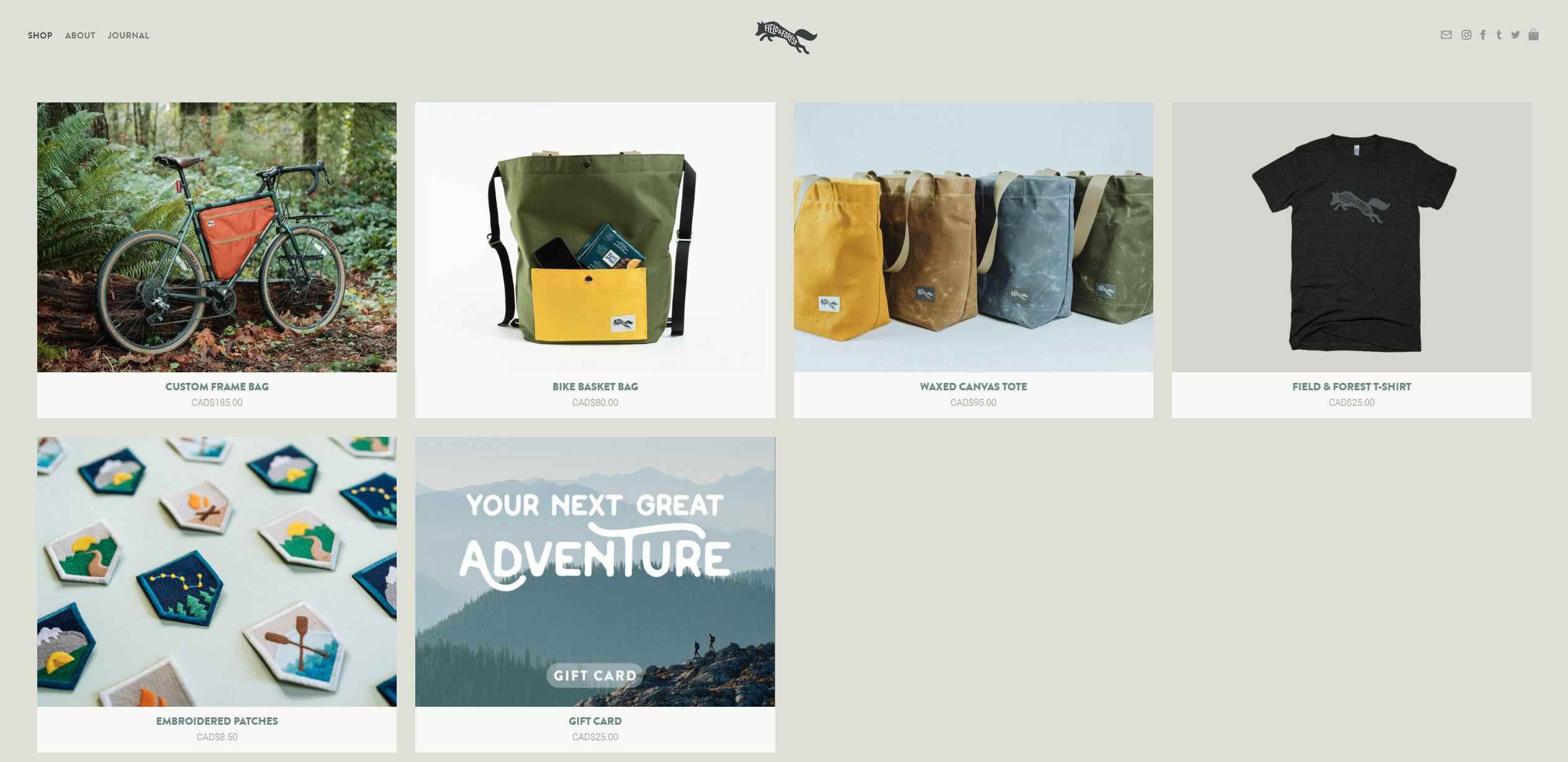 Field and Forest Frame Bag Product Page.