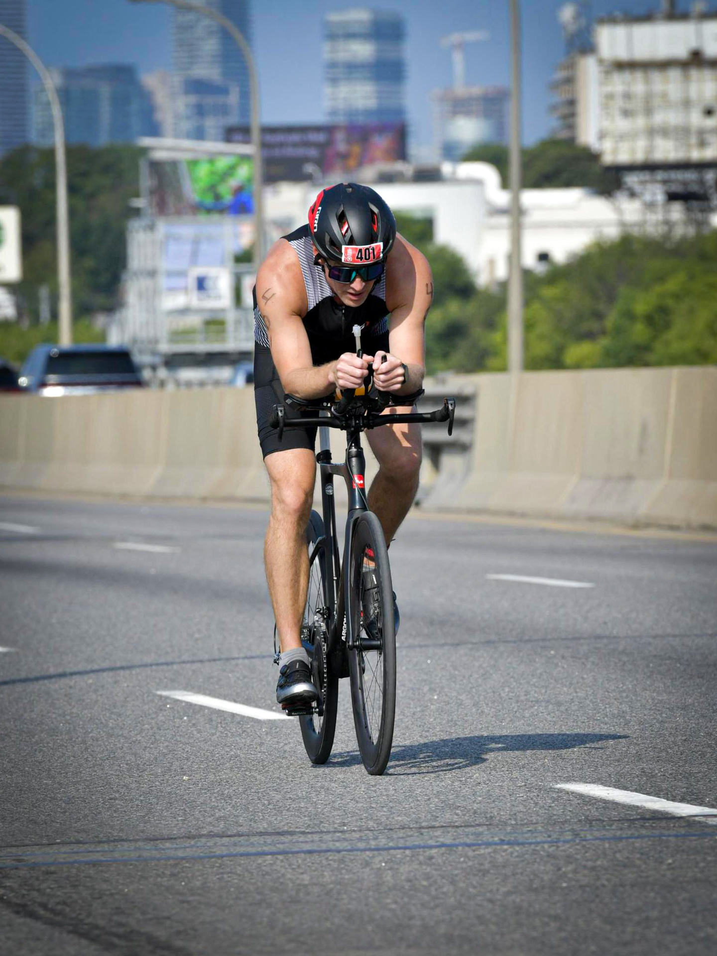 Riding in aero along the Gardiner Expressway.